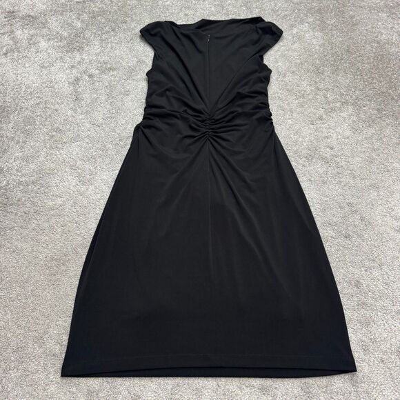 David Meister Vintage Knee Length Ruched Sheath Dress Womens 12 Black Cowl NWOT - Picture 2 of 14